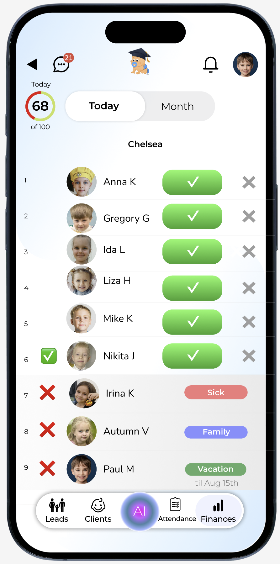 Attendance view on mobile